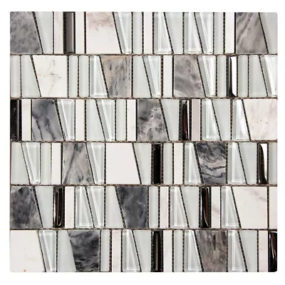 Mosaic Geometric Tile Glass Metal Stone Kitchen Fireplace Wall Backsplash White • $347.99