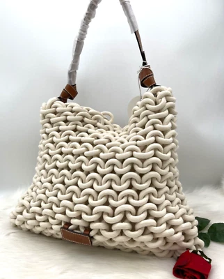 $259.99 • Buy AUTH NWT $350  STAUD Large Corda Woven Rope Hobo Shoulder Bag In Natural Tan-NEW