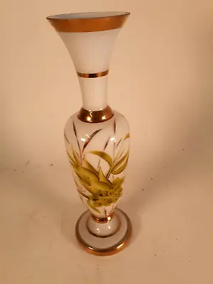 Vintage Glass (Bristol?) Vase 13  Tall Hand Painted Decoration • $24