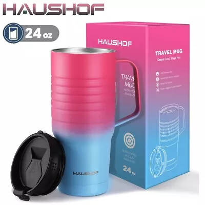 HAUSHOF 24 Oz Travel Mug Stainless Steel Vacuum Insulated W/Handle Leakproof Lid • $24.99