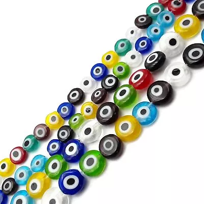 $5.99 • Buy Multi-Color Evil Eye Glass Coin Discs Beads Size 6mm 8mm 10mm 15.5  Strand
