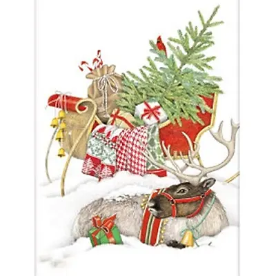 Mary Lake-Thompson Reindeer Sleigh Christmas Holiday Flour Sack Kitchen Towel • $10.50