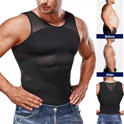 Mens Compression Shirt Body Shaper Slimming Vest Tight Tummy Underwear Tank Top • $12.79