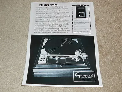 Garrard Zero 100 Turntable Ad 1972 1 Pg Article And Info • $16.86