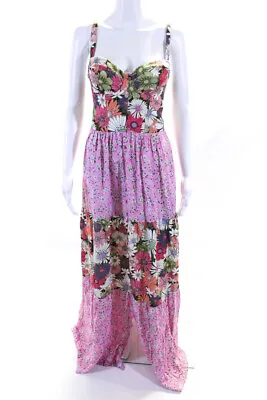 Agua Bendita Womens Floral Print Sweetheart Neck Alani Dress Pink Size Large • $182.99