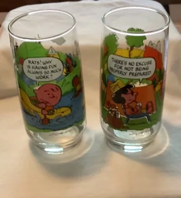 Vintage McDonald's Peanuts Camp Snoopy Collection Drinking Glasses Cups Set Of 2 • $20