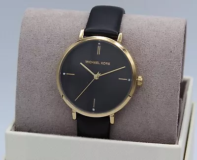 New Authentic Michael Kors Jayne Gold Black Leather Women's Mk7100 Watch • $99.99