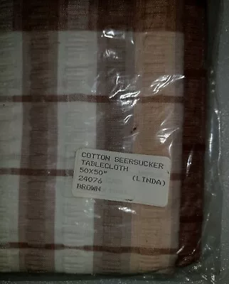 Vintage Brown Chequered Table Cloth Cotton Seersucker  50×50 • £10.99