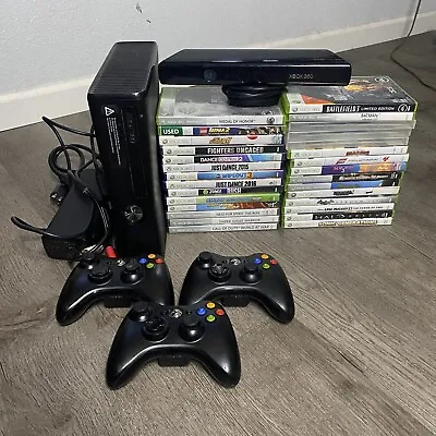 $130 • Buy XBOX 360 Slim S 4GB Console System Kinect & 29 Game Bundle Clean Tested 250GB HD