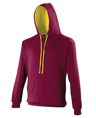 AWDis Burgundy/Gold Varsity CONTRAST HOODED SWEATSHIRT Two Tone Colour Hoodie • £13.99