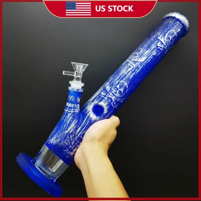 $32.99 • Buy 16inch Smoking Hookah Printed Water Pipe Glass Bong Beaker Bubbler Shisha Blue