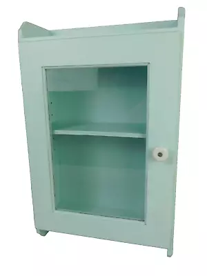 Very Nice Painted Light Blue Wall Medicine Cabinet Cupboard White Porcelain Knob • $57.80
