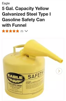 Eagle Steel Safety Can For Diesel Type 1 Yellow 5 Gallon U150FSY • $45.59