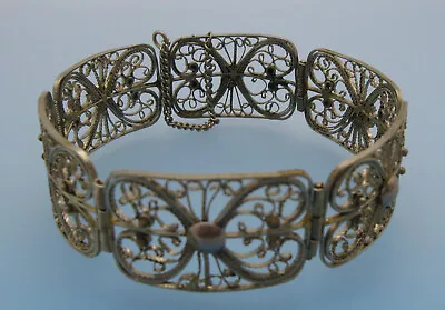 Vintage Silver Plated Filigree Panel Link Bracelet 7 3/4  • $19.99