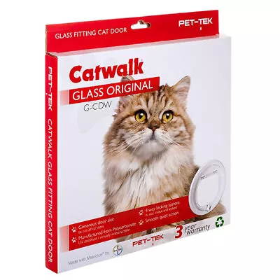 Pet-Tek Glass Fitting Cat Door Original White 27cm • $51.29