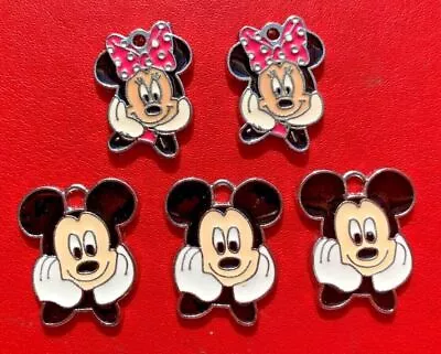 Disney Minnie Mickey Mouse Charms Pendants Enamel Metal Jewellery Making • £2.15