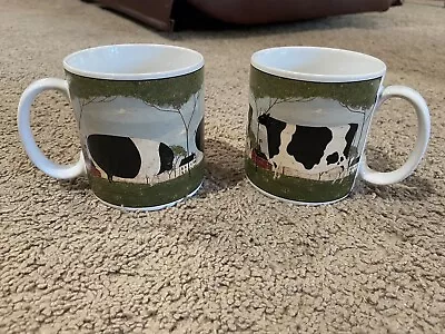 2000 WARREN KIMBLE SAKURA 12oz Coffee Mugs ANIMAL COLLECTION Pig & Cow Set Of 2 • $41.88