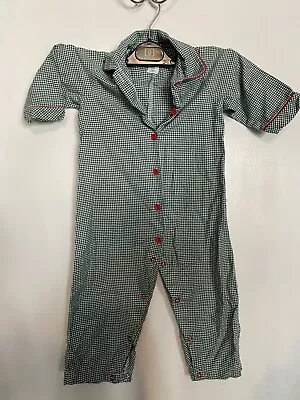 Boy Sz 24 M Gingam Green White Red Vive La Fete Karla Lacayo Romper Christmas • $8