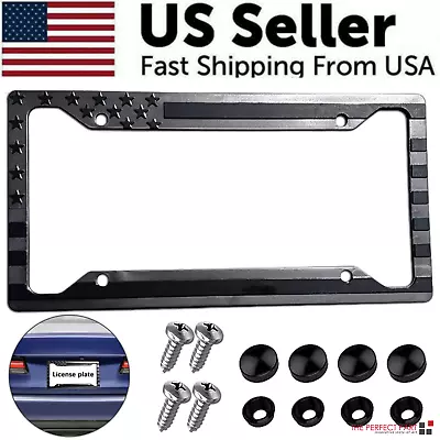 1X Black 3D USA American Flag License Plate Frame Holder Auto Car Tag Decal ABS • $11.89