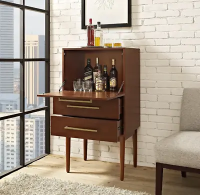 Mid-Century Modern Liquor Cabinet W/ 2-Drawers Classic Vintage Mahogany Finish • $355.97