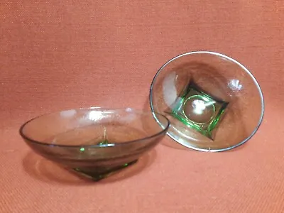 2 Vintage Green Glass Bowl Candy Dish With Square Base 6  Diameter  • $12