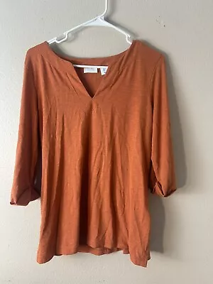 Sigrid Olsen T-Shirt Women’s L V-Neck Modal Blend Orange Basic Top Split • $6.99