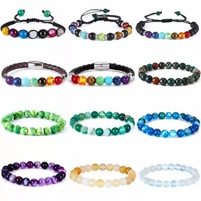 7 Chakra Bracelet Natural Stone Healing Balance Beads Bangle Anti-Anxiety Gifts • £3.78