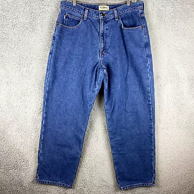 LL Bean Flannel Lined Jeans Mens 35x29 Blue Denim Plaid Relaxed Fit Hunting EUC • $19.99