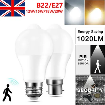 B22/E27 LED Lamp PIR Motion Sensor Smart Bulb Auto ON/OFF Energy Saving Light • £4.55