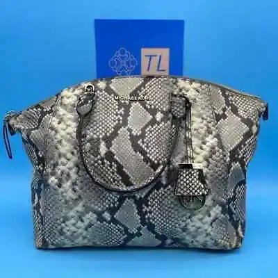 Michael Kors Riley Beige Python Embossed Leather Satchel Shoulder Bag Tote • $99