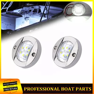 2x 12V Round Marine Boat White Deck LED Stern Lights Blue Cabin Courtesy Light • $11.99