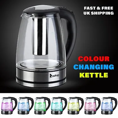 Colour Changing 1.8L Glass Kettle Cordless Fast Boil Swivel Base RGB Lights • £26.99
