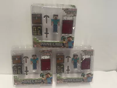 Lot Of 3 Minecraft Overworld Survival Pack  Steve 3.25  Figure New In Plastic • $24.99