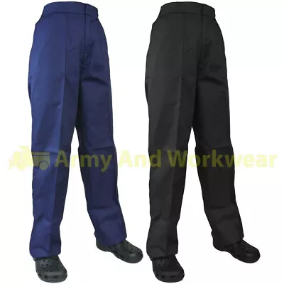 Ladies Work Trousers Heavy Weight Polycotton Plain Pants Half Elastic Waistband • £14.99