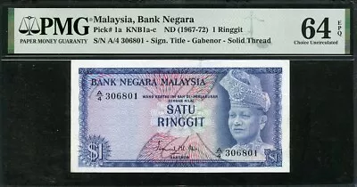 Malaysia 1967-1972 1 Ringgit P1a PMG 64 EPQ UNC • $65