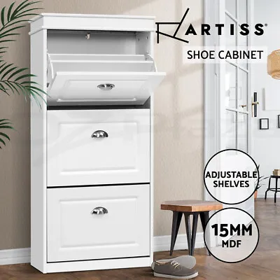 $99.95 • Buy Artiss Shoe Cabinet Shoes Storage Rack White Organiser Shelf Cupboard 18 Pairs