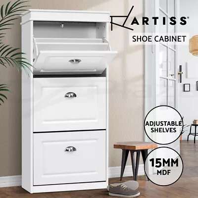 $99.95 • Buy Artiss Shoe Cabinet Shoes Storage Rack White Organiser Shelf Cupboard 18 Pairs