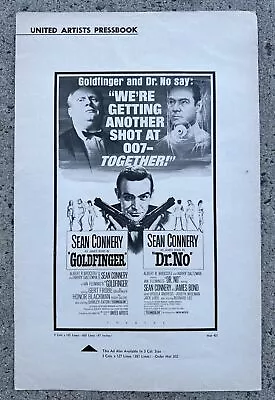 “DR.NO/Goldfinger” 1966 James Bond 007 Original Movie Pressbook 5Pg • $49.99