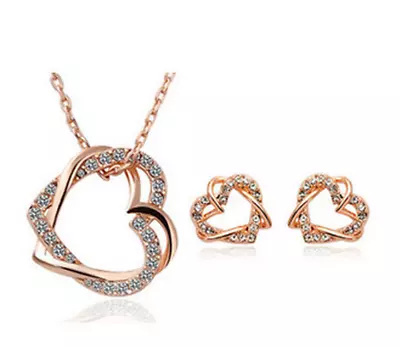 Yiwu Fashion Customized Double Diamond Heart Necklace Earring Set • $10.76