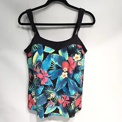 Amoena Swimwear Mastectomy Tankini Top Size 18 C Teal Tropical Floral • $16