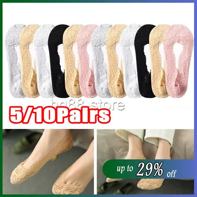 10Pairs Women Ladies Skin Shoe Liners Footsies Invisible Thin Lace Socks Sheer • £7.60