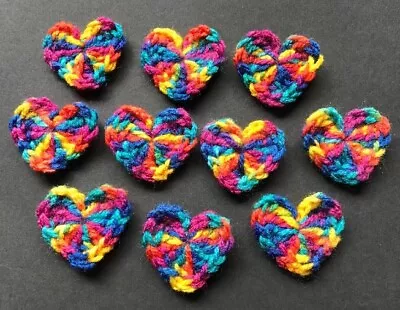 Rainbow Hearts Crochet- Applique Embellishment Card Making Pocket Hug LGBTQ. • £2.50