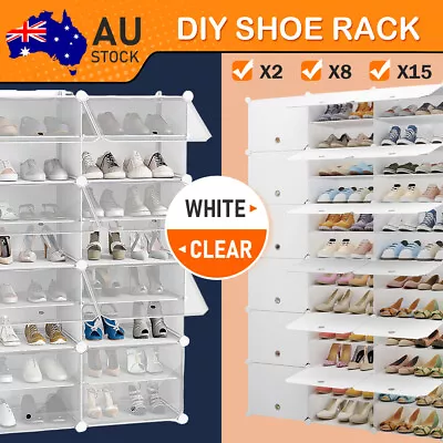 $75.75 • Buy CLEAR DIY Cube Shoe Cabinet Rack Storage Stackable Organiser Stand Suit Boots