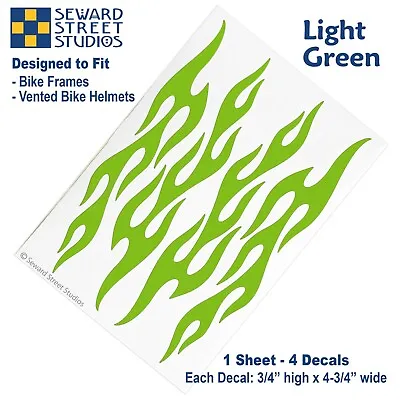Set Of 4 Light Green Flame Decals Retro Fire Bicycle Helmet Stickers Kit #876 • $10.24