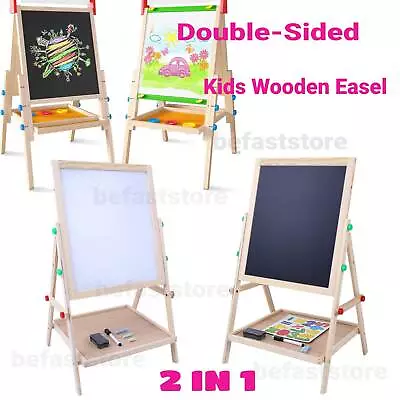 Wooden Kids Easel Chalkboard & Whiteboard & Painting Paper Stand Gift Supplies • $26.59