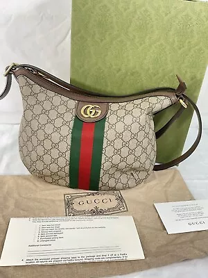 Gucci Ophidia Half Moon Hobo GG Coated Canvas Small Brown • $699.99