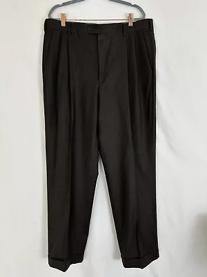 Zanella Bennett Mens Brown Wool Pleated Cuffed Dress Pants Size 36x30 • $49.90