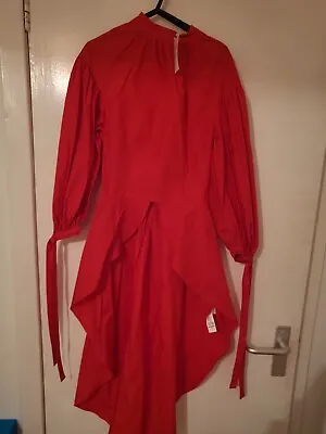 £30 • Buy Asos Dip Hem Dress Red Festive Nye Size 6 High Neck Puff Sleeves
