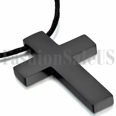 Men's Vintage Gothic Stainless Steel Black Cross Pendant Necklace Leather Chain • $9.99