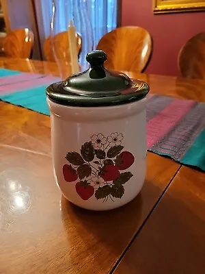 Vintage McCoy Strawberry Kitchen Country Canister Cookie Jar Crock With Lid • $15